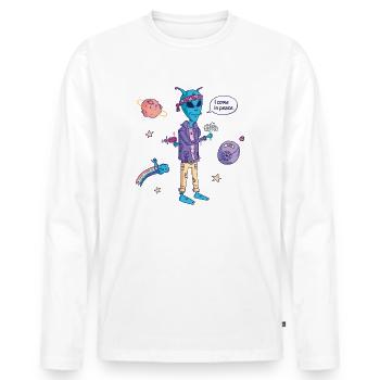 Ich komme in Frieden Hippie Alien - Männer Premium Bio Langarmshirt - Weiß - Vorne - Nico (187cm)