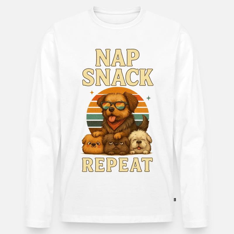 Nap Snack Repeat: Hunde Sunset - Männer Premium Bio Langarmshirt - Weiß