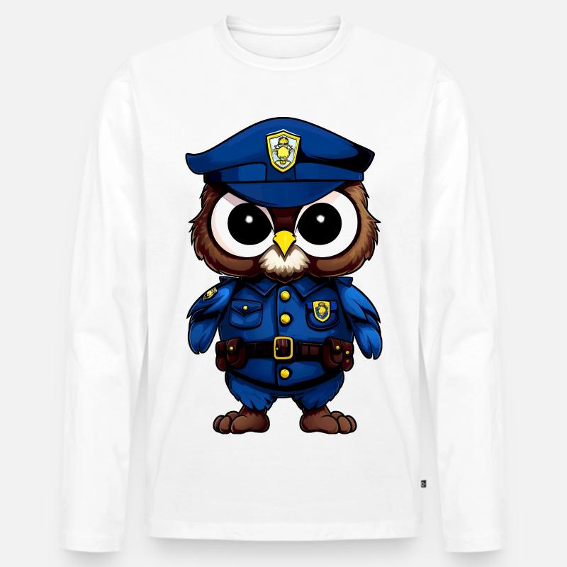 Eulen Polizist / Polizei Vogel - Männer Premium Bio Langarmshirt - Weiß