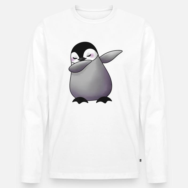 Süßer dabbing Pinguin Tier - Männer Premium Bio Langarmshirt - Weiß
