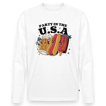 Party in den USA 4. Juli Bier Hotdog Eis am Stiel - Männer Premium Bio Langarmshirt - Weiß - Vorne - Nico (187cm)