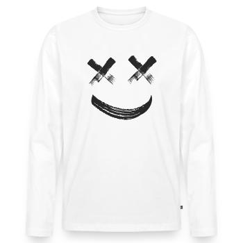 X Augen gl�ckliches Gesicht Emoticon x Eyed L�chel - Männer Premium Bio Langarmshirt - Weiß - Vorne - Nico (187cm)