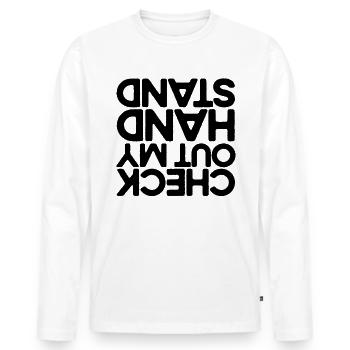 Schauen Sie sich mein Handstand lustiger Cheerlead - Männer Premium Bio Langarmshirt - Weiß - Vorne - Nico (187cm)