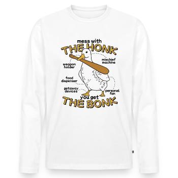 Mach dich mit dem Hupen an, du bekommst das Bonk G - Männer Premium Bio Langarmshirt - Weiß - Vorne - Nico (187cm)