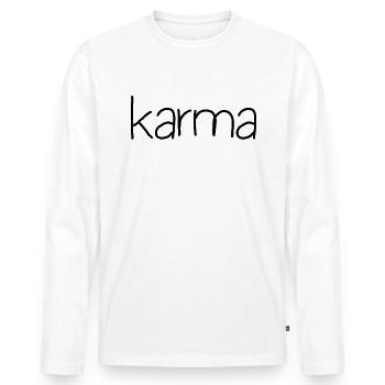 Karma, was herumgeht, kommt um Karma herum - Männer Premium Bio Langarmshirt - Weiß - Vorne - Nico (187cm)