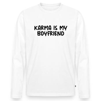 Karma ist mein Freund - Männer Premium Bio Langarmshirt - Weiß - Vorne - Nico (187cm)