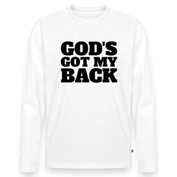 Gott hat meinen R�cken christlicher Glauben Gl�ubi - Männer Premium Bio Langarmshirt - Weiß - Vorne - Nico (187cm)