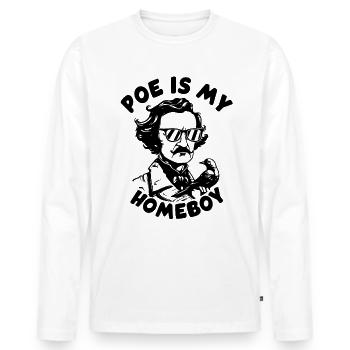 Poe ist mein Freund Funny Edgar Alan Poe - Männer Premium Bio Langarmshirt - Weiß - Vorne - Nico (187cm)