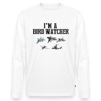 Ich bin ein Vogelbeobachter -Jets Flugzeugluftshow - Männer Premium Bio Langarmshirt - Weiß - Vorne - Nico (187cm)