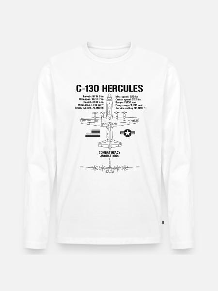 C-130 Hercules Specs Militärflugzeug C130 - Männer Premium Bio Langarmshirt - Weiß