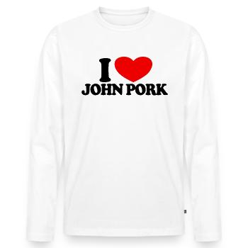 Ich liebe John Pork Red Heart John Pork Meme - Männer Premium Bio Langarmshirt - Weiß - Vorne - Nico (187cm)
