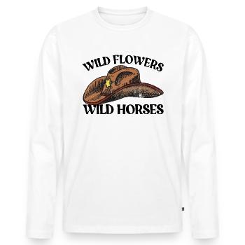 Fleurs sauvages Chevaux sauvages Chapeau de cow-boy Femmes - T-shirt manches longues Premium bio Homme - blanc - Devant - Nico (187cm)