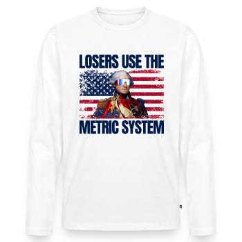 Losers use the George Wa metric system - Men's Premium Organic Long Sleeve Shirt - white - Front - Nico (187cm)