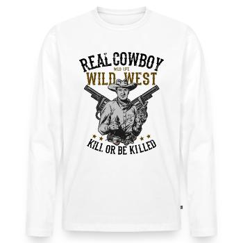 cow-boy - T-shirt manches longues Premium bio Homme - blanc - Devant - Nico (187cm)