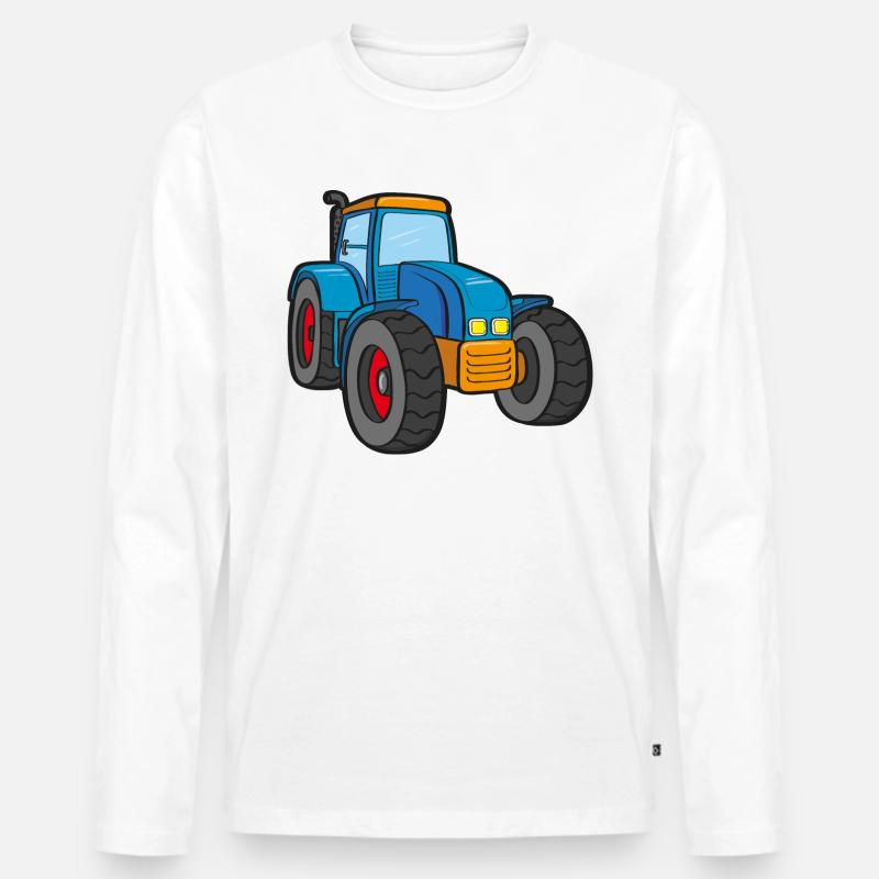 Blauer Traktor - Männer Premium Bio Langarmshirt - Weiß