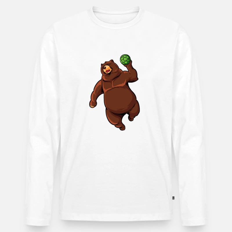 Comic Bär spielt Handball - Männer Premium Bio Langarmshirt - Weiß