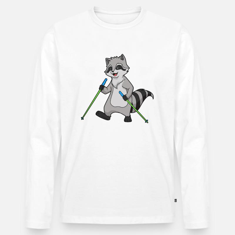 Nordic Walking Comic Waschbär - Männer Premium Bio Langarmshirt - Weiß