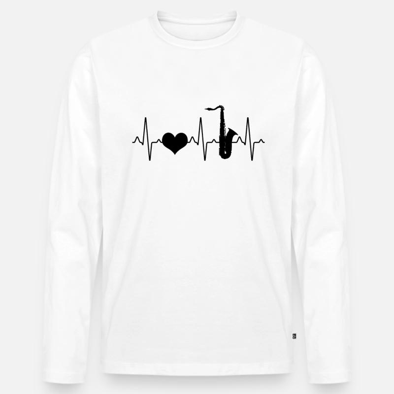 Saxophon Herzschlag - Männer Premium Bio Langarmshirt - Weiß