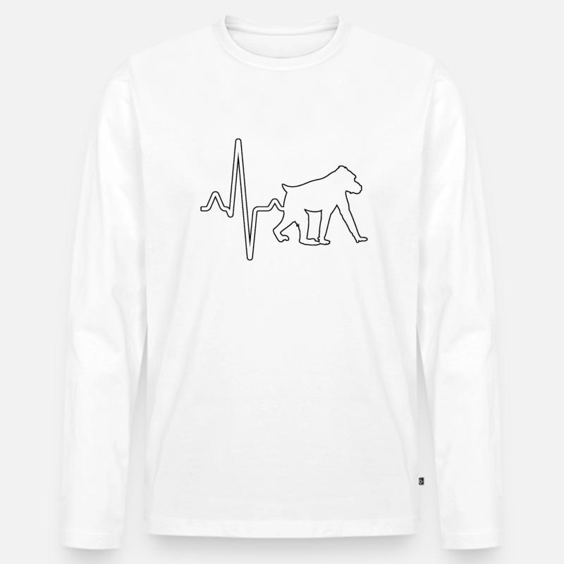 Affe Herzschlag - Männer Premium Bio Langarmshirt - Weiß