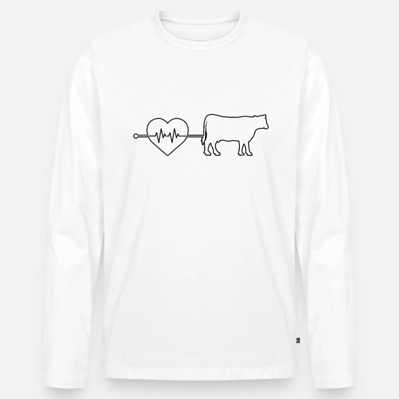 Kuh Herzschlag - Männer Premium Bio Langarmshirt - Weiß