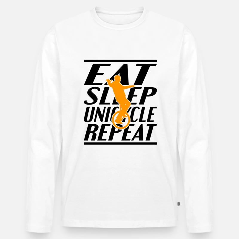 Essen Schlafen Einrad - Männer Premium Bio Langarmshirt - Weiß