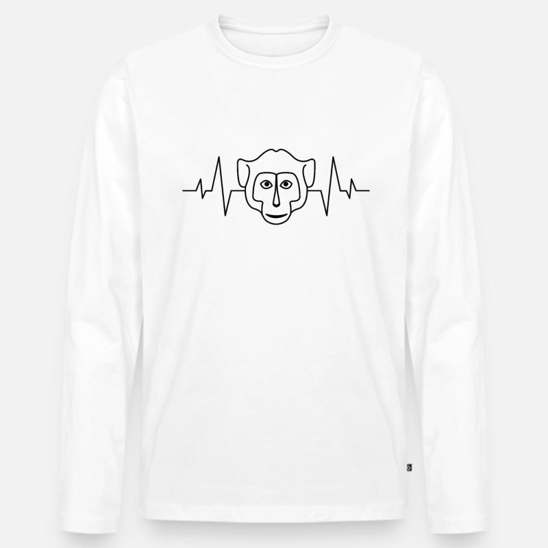 Affe Herzschlag - Männer Premium Bio Langarmshirt - Weiß