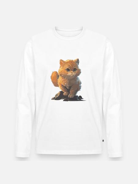 Dessin de chat mignon - T-shirt manches longues Premium bio Homme - blanc