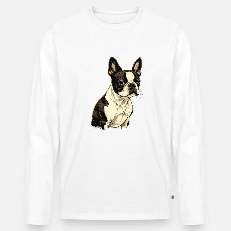 Boston Terrier - Männer Premium Bio Langarmshirt - Weiß