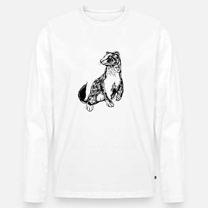 Zeichnung eines Wiesel - Männer Premium Bio Langarmshirt - Weiß