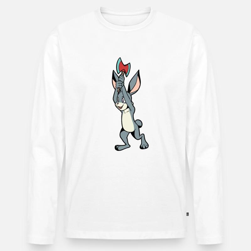 Axt werfender Hase - Axtwerfen - Männer Premium Bio Langarmshirt - Weiß