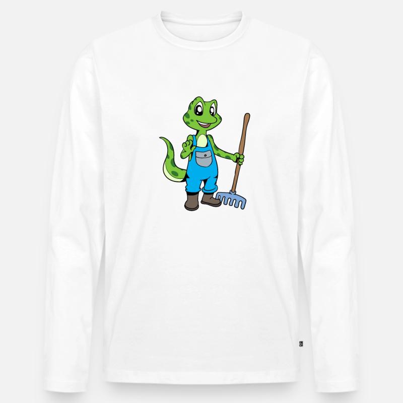 Gerne im Garten -Gärtner Gecko - Männer Premium Bio Langarmshirt - Weiß