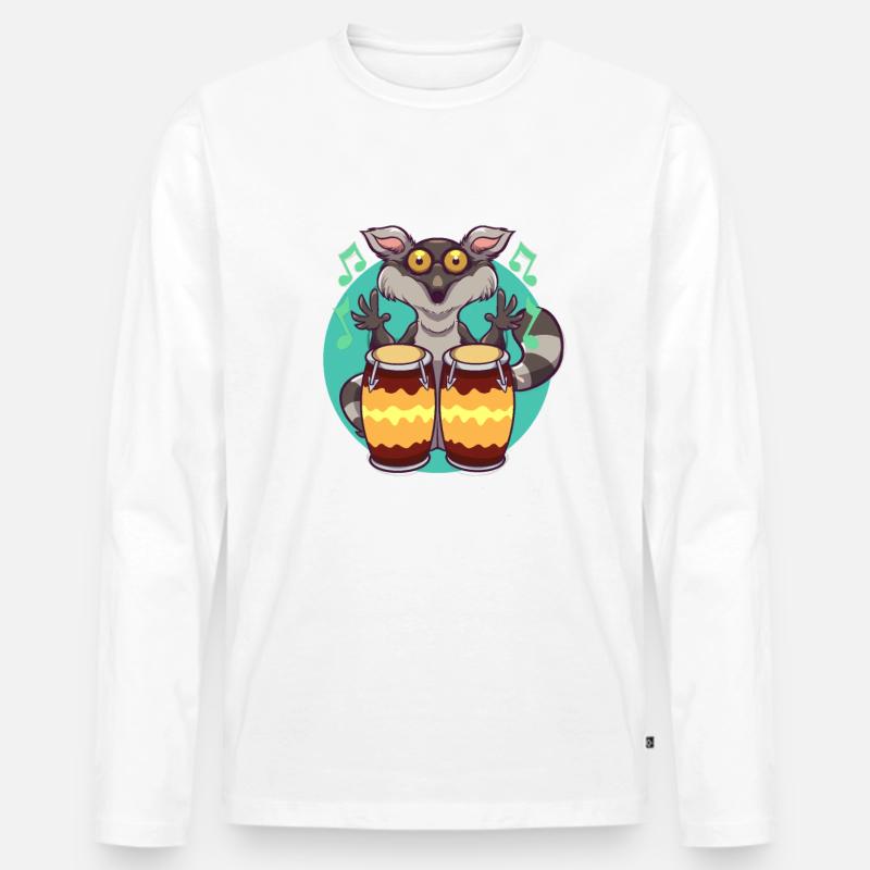Comic Lemur spielt Percussion - Männer Premium Bio Langarmshirt - Weiß