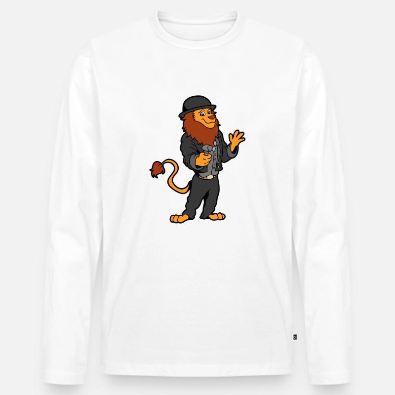 Comic Löwe als Zimmermann - Männer Premium Bio Langarmshirt - Weiß