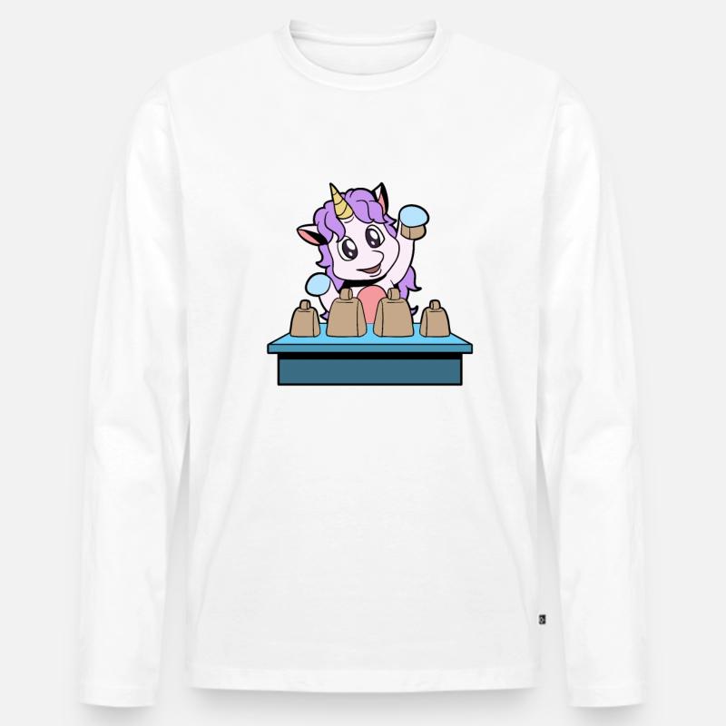Comic Einhorn spielt Kuhglocken - Männer Premium Bio Langarmshirt - Weiß