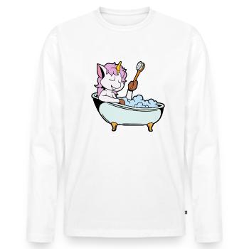 La licorne prend bain dans la baignoire - T-shirt manches longues Premium bio Homme - blanc - Devant - Nico (187cm)