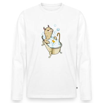 Lama prend un bain dans la baignoire - T-shirt manches longues Premium bio Homme - blanc - Devant - Nico (187cm)