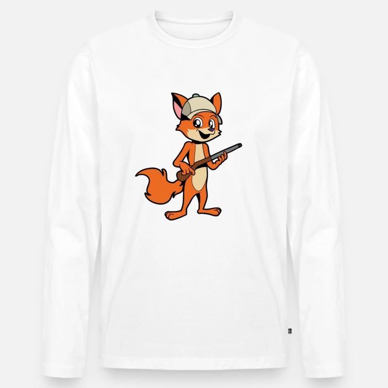 Fuchs mit Gewehr - Jäger - Männer Premium Bio Langarmshirt - Weiß