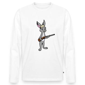 Lapin avec fusil - Hunter - T-shirt manches longues Premium bio Homme - blanc - Devant - Nico (187cm)