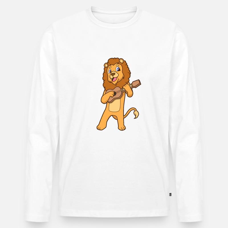 Comic Löwe spielt Ukulele - Männer Premium Bio Langarmshirt - Weiß