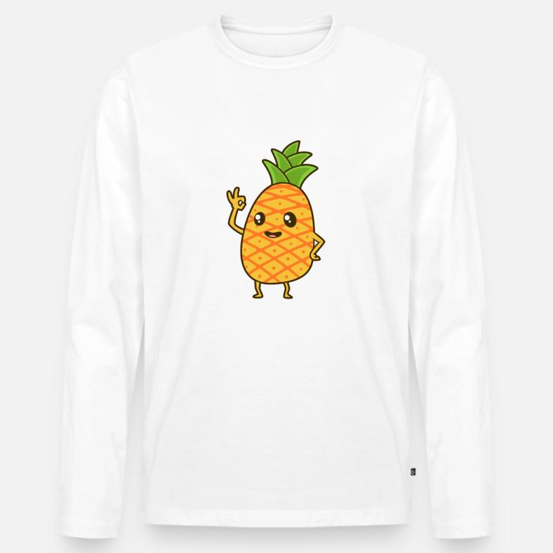 Kawaii Comic Ananas - Männer Premium Bio Langarmshirt - Weiß