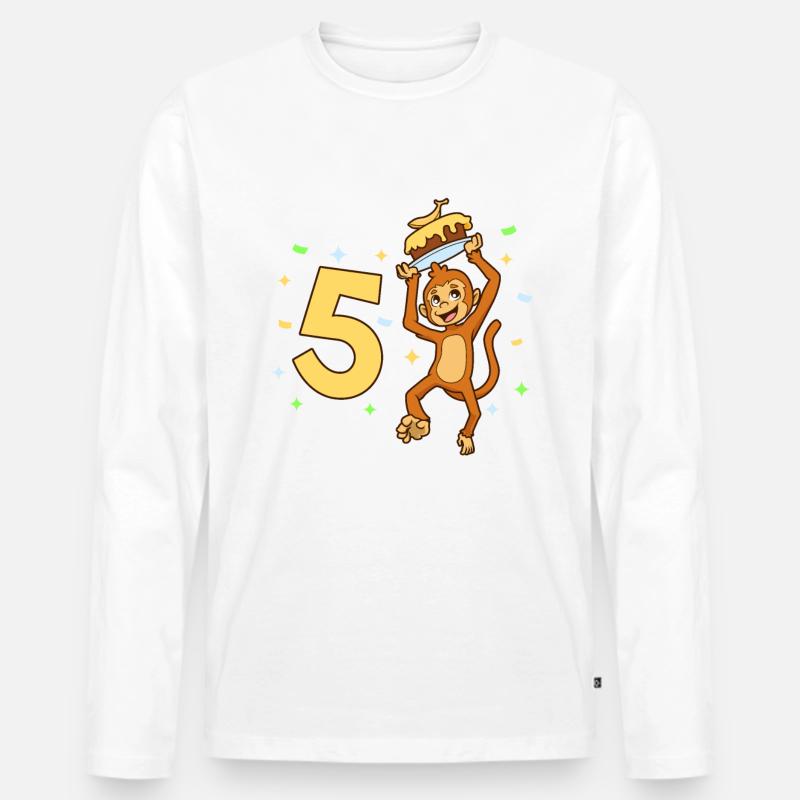 Mit Affe - Kinder Geburtstag 5 Jahre - Männer Premium Bio Langarmshirt - Weiß