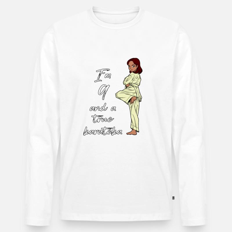 Ich bin 9 - Mädchen Karate - Männer Premium Bio Langarmshirt - Weiß