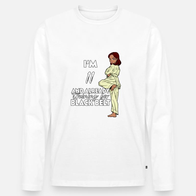 Ich bin 11 - Mädchen Karate - Männer Premium Bio Langarmshirt - Weiß