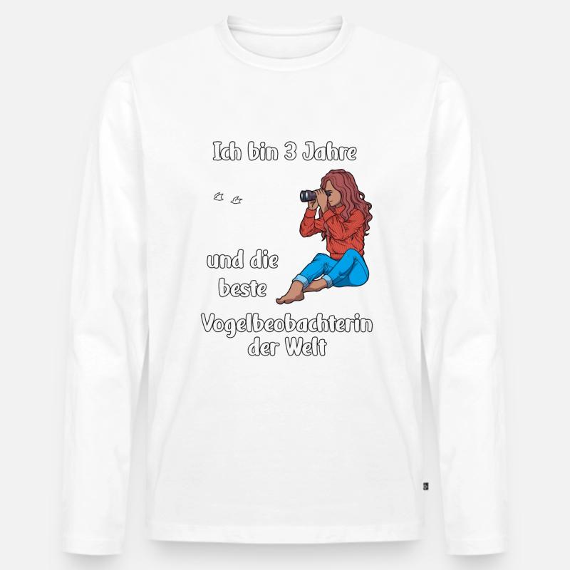 Ich bin 3 - Mädchen Vogelbeobachtung - Männer Premium Bio Langarmshirt - Weiß