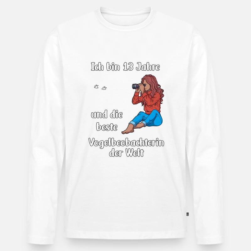 Ich bin 13 - Mädchen Vogelbeobachtung - Männer Premium Bio Langarmshirt - Weiß