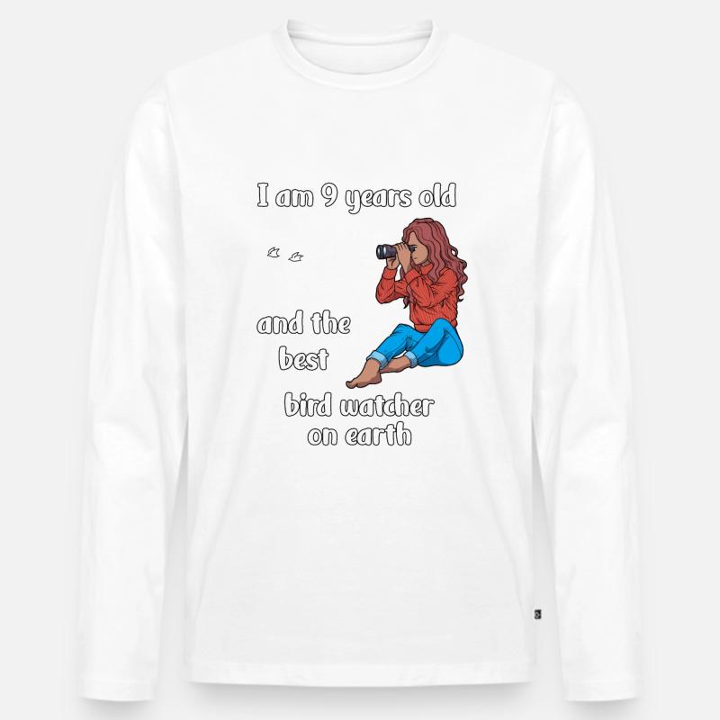 Ich bin 9 - Mädchen Vogelbeobachtung - Männer Premium Bio Langarmshirt - Weiß