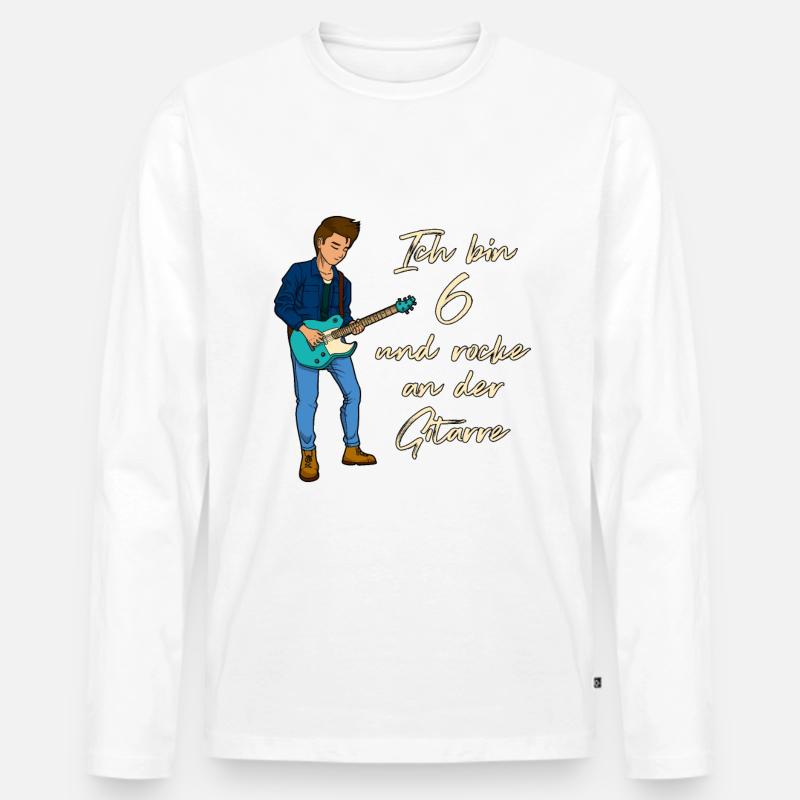 Ich bin 6 - Jungen Gitarrist - Männer Premium Bio Langarmshirt - Weiß