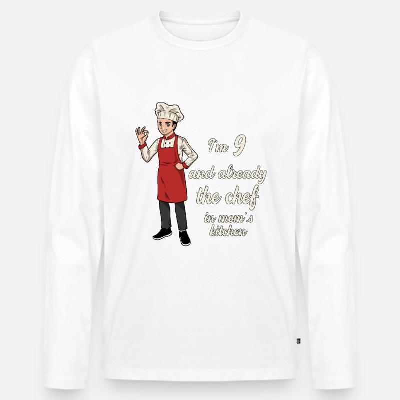 Ich bin 9 - Jungen Koch - Männer Premium Bio Langarmshirt - Weiß