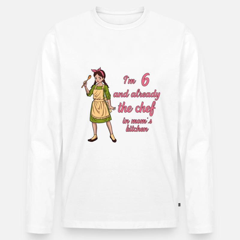 Ich bin 6 - Mädchen Koch - Männer Premium Bio Langarmshirt - Weiß