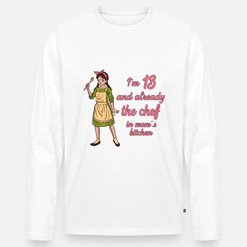 Ich bin 13 - Mädchen Koch - Männer Premium Bio Langarmshirt - Weiß
